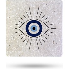Begoloni Doğaltaş Bardak Altlığı Nazar Boncuğu Baskılı 10X10CM %100 Traverten Doğal Taş