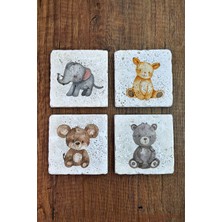 Begoloni Sevimli Hayvanlar Temalı Doğal Taş Bardak Altlığı - Stone Coasters