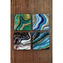 Begoloni Doğal Taş Bardak Altlığı Mermer Desenleri Baskılı 4'lü Set