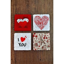 Begoloni Doğal Taş Bardak Altlığı Sevgililer Günü Hediyesi 4'lü Set