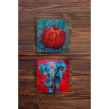 Begoloni Taş Bardak Altlığı Fil Nazar Nar Ağacı Nar Baskılı 2'li Set