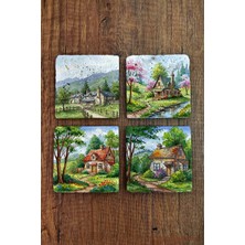 Begoloni Doğal Taş Bardak Altlığı - Köy Evleri Baskılı Bardak Altlığı 10X10CM Ai Stone Coasters 578