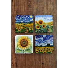 Begoloni Doğal Taş Bardak Altlığı - Papatya Desenler Baskılı Bardak Altlığı 10X10CM Ai Stone Coasters 573