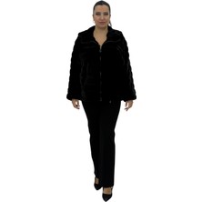 DARKWIN Büyük Beden Kürklü Fermuarlı Kapüşonlu Cepli Kadın Kaban