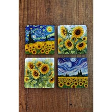 Begoloni Doğal Taş Bardak Altlığı - Papatya Desenler Baskılı Bardak Altlığı 10X10CM Ai Stone Coasters 572