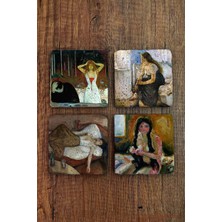 Begoloni Doğal Taş Bardak Altlığı - Edvard Munch Eserleri Baskılı 10X10CM Stone Coasters