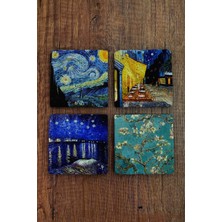 Begoloni Doğal Taş Bardak Altlığı Vincent Van Gogh Eserleri Baskılı 4'lü Set