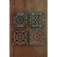 Begoloni Doğal Taş Bardak Altlığı 4'lü Set 10X10X1 cm Geometrik Desenler - Stone Coasters