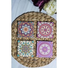 Begoloni Baskılı Doğal Taş Bardak Altlığı 4'lü Set 10X10X1 cm