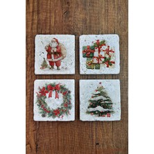 Begoloni Doğal Taş Bardak Altlığı - Christmast Yeni Yıl Baskılı 10X10CM Ai Noel - Stone Coasters 541