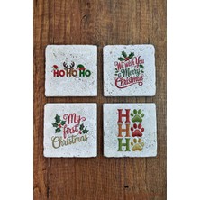 Begoloni Doğal Taş Bardak Altlığı - Christmast Yeni Yıl Baskılı 10X10CM Ai Noel - Stone Coasters 538