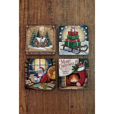 Begoloni Doğal Taş Bardak Altlığı - Vintage Christmast Baskılı 10X10CM Yeni Yıl Stone Coasters 517