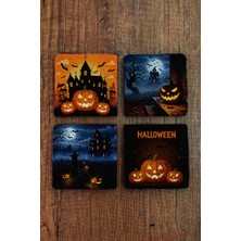 Begoloni Doğal Taş Bardak Altlığı - Hallowen Baskılı 10X10CM Stone Coasters 488