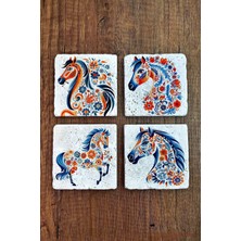 Begoloni Doğal Taş Bardak Altlığı 4'lü Set 10X10X1 cm Renkli At Baskılı -Stone Coasters