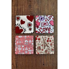 Begoloni Doğal Taş Bardak Altlığı Sevgililer Günü Hediyesi 4'lü Set