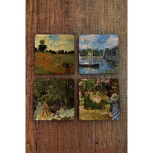 Begoloni Doğal Taş Bardak Altlığı Uv Baskılı 4'lü Set Claude Monet - Stone Coasters