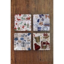 Begoloni Doğal Taş Bardak Altlığı Yeni Yıl - Yılbaşı Uv Baskılı 4'lü Set -Christimas Stone Coasters