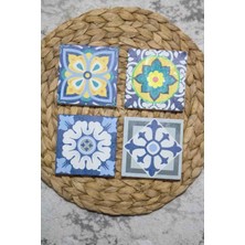 Begoloni Baskılı Doğal Taş Bardak Altlığı 4'lü Set 10X10X1 cm