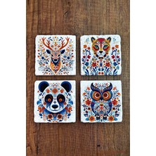 Begoloni Doğal Taş Bardak Altlığı 4'lü Set 10X10X1 cm Renkli Hayvanlar -Stone Coasters
