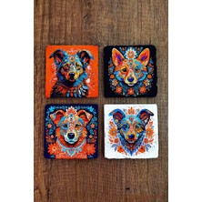 Begoloni Doğal Taş Bardak Altlığı 4'lü Set 10X10X1 cm Renkli Köpekler -Stone Coasters