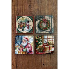 Begoloni Doğal Taş Bardak Altlığı - Vintage Christmast Baskılı 10X10CM Yeni Yıl Stone Coasters 511