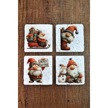 Begoloni Doğal Taş Bardak Altlığı - Christmast Clipart Baskılı 10X10CM Yeni Yıl Stone Coasters 498
