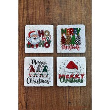 Begoloni Doğal Taş Bardak Altlığı - Merry Christmas Yeni Yıl Baskılı 10X10CM Stone Coasters 486