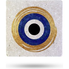 Begoloni Doğaltaş Bardak Altlığı 10X10X1CM - Nazar Boncuğu Baskılı Tekli - Stone Coasters