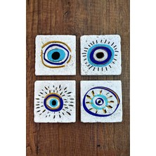 Begoloni Taş Bardak Altlığı Nazar Boncuğu Baskılı Baskılı 4'lü Set - Stone Coasters