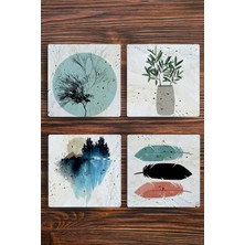 Begoloni Doğal Taş Bardak Altlığı 4'lü Set - Çiçek