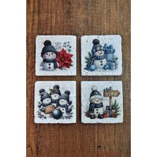 Begoloni Doğal Taş Bardak Altlığı - Christmast Yeni Yıl Baskılı 10X10CM Ai Noel - Stone Coasters 549