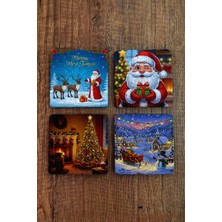 Begoloni Doğal Taş Bardak Altlığı - Christmast Yeni Yıl Baskılı 10X10CM Ai Noel - Stone Coasters 532