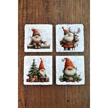 Begoloni Doğal Taş Bardak Altlığı - Christmast Clipart Baskılı 10X10CM Yeni Yıl Stone Coasters 496