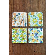 Begoloni Doğal Taş Bardak Altlığı - Renkli Sulu Boya Desenler Baskılı 10X10CM Stone Coasters