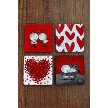 Begoloni Doğal Taş Bardak Altlığı Sevgililer Günü Hediyesi 4'lü Set