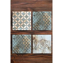 Begoloni Baskılı Doğaltaş Bardak Altlığı 4'lü Set - Modern Desenli Doğal Taş Bardak Altı