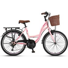 Ümit 2410 Alanya Sepetli Kadın Şehir Bisikleti V 24 Jant 21 Vites Toz Pembe
