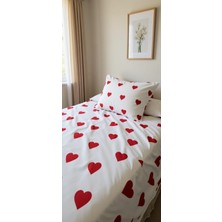 Pamuklu Ranforce Kumaş Tek Kişilik Kalpli Desen Nevresim Tam Takım