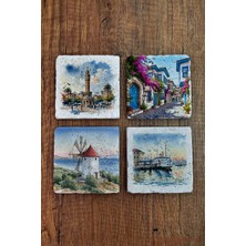 Begoloni Doğal Taş Bardak Altlığı - Izmir Görselleri Baskılı Bardak Altlığı 10X10CM Ai Stone Coasters 564