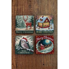 Begoloni Doğal Taş Bardak Altlığı - Vintage Christmast Baskılı 10X10CM Yeni Yıl Stone Coasters 514