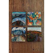 Begoloni Doğal Taş Bardak Altlığı - Edvard Munch Eserleri Baskılı 10X10CM Stone Coasters