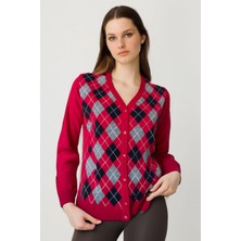 Desen Triko Kadın V Yaka Önü Baklavalı Hırka K.kırmızı