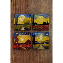 Begoloni Doğal Taş Bardak Altlığı 4'lü Set 10X10X1 cm Yapay Zeka Desenleri -Stone Coasters