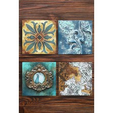 Begoloni Baskılı Doğaltaş Bardak Altlığı 4'lü Set - Doğal Taş Bardak Altı