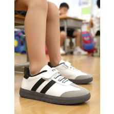 Ellaboni Unisex Beyaz-Siyah Cırtlı Rahat Hafif Günlük Çocuk Spor Ayakkabı