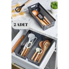 2'li Antrasit Set Modüler Kaşıklık ve Kepçelik Çekmece Içi Düzenleyici Mutfak Organizer