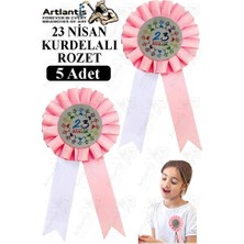 Artlantis 23 Nisan Kurdelalı Rozet 5 Adet Pembe Beyaz Yaka Rozeti Çocuk Bayram Etkinlik 15 cm Kokart