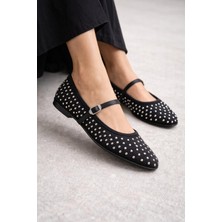 FootFrenzy Kadın Taş Dokulu Mary Jane Günlük Şık Konforlu Rahat Taban Babet Ayakkabı