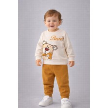 Dinamik çocuk Erkek Bebek Teddy Bear Oyuncak Ayı Ön-Arka Baskılı 2'li Eşofman Takımı – Mevsimlik 2iplik Alt Üst Takım 3-6-9-12AYLIK