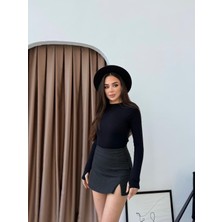 Modeva Global Kadın Siyah Pamuklu Parmak Geçme Detaylı Uzun Kollu Bisiklet Yaka OYSHO Bluz